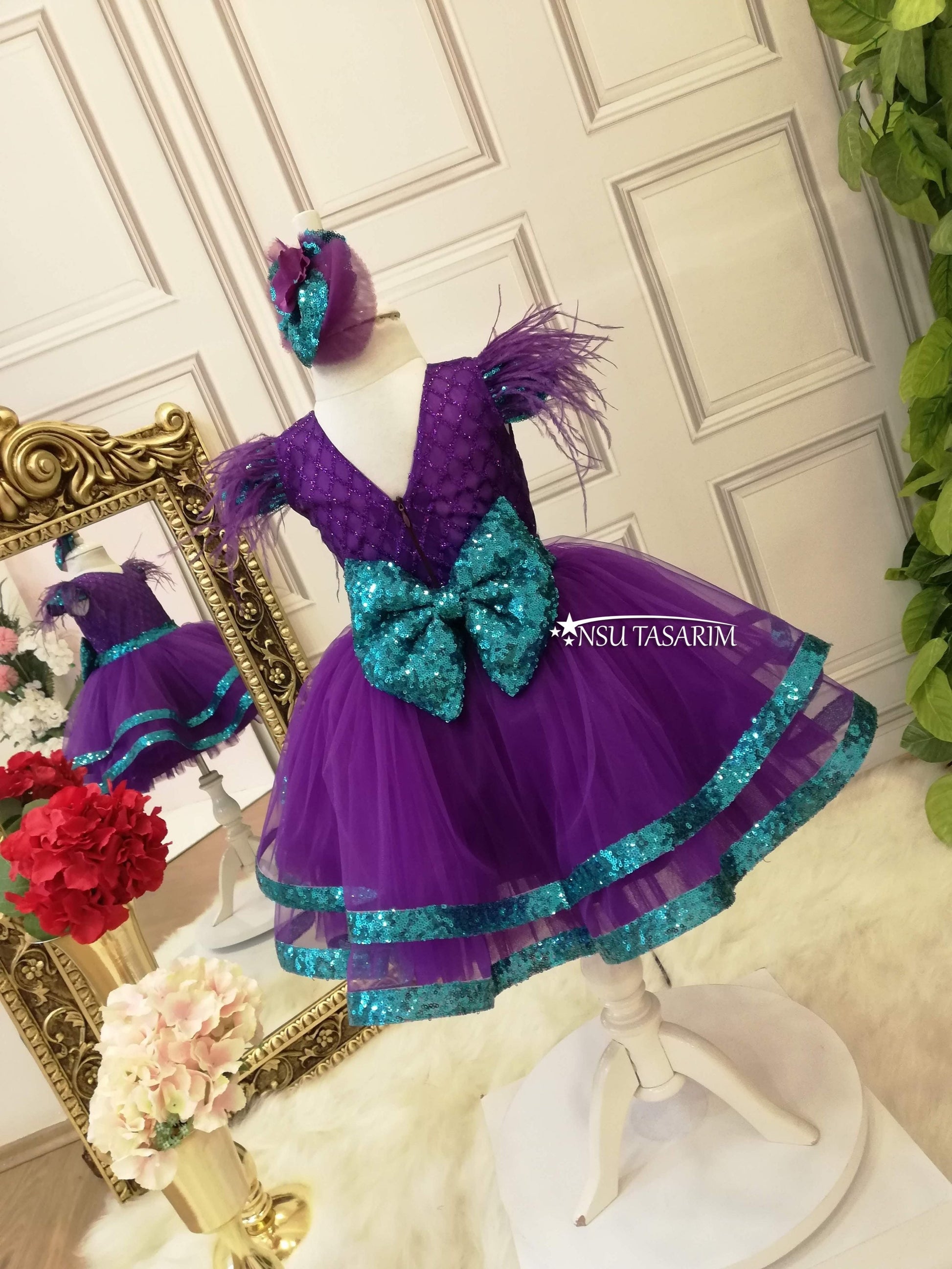Purple mermaid baby girl dress . Ariel Birthday Dress. For special occasion. Handmade!