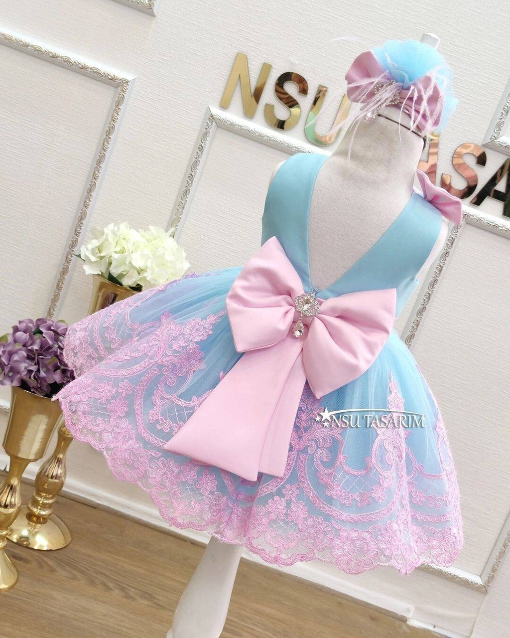 Tiffany blue baby dress for special occasion . Baby girl dress .