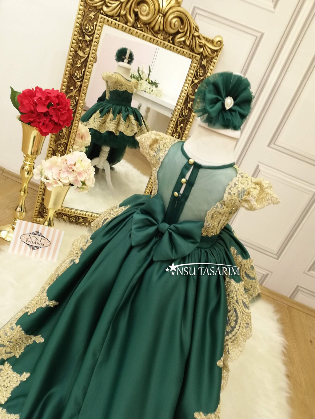 Emerald gold baby girl princess dress