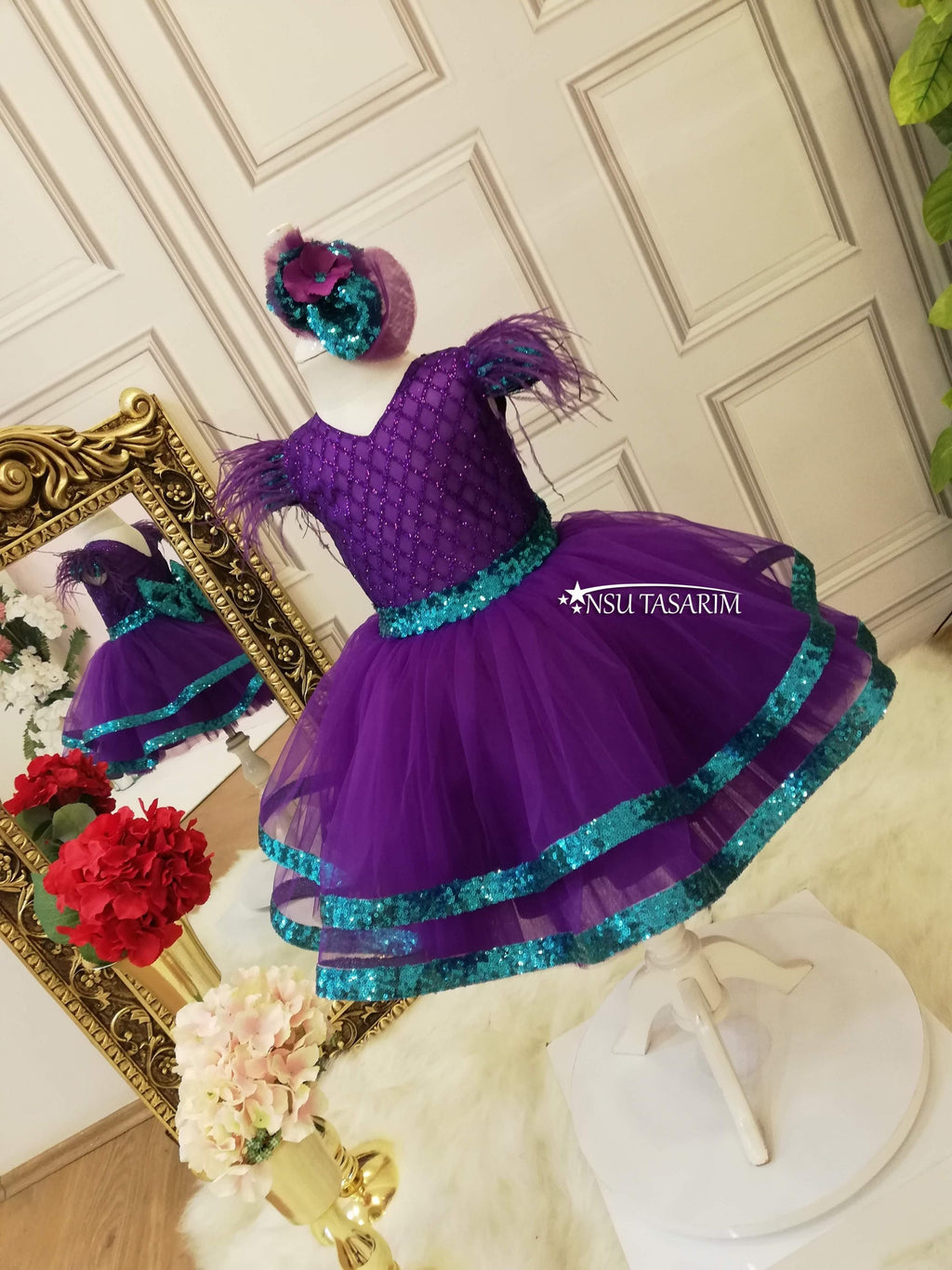 Purple mermaid baby girl dress . Ariel Birthday Dress. For special occasion. Handmade!