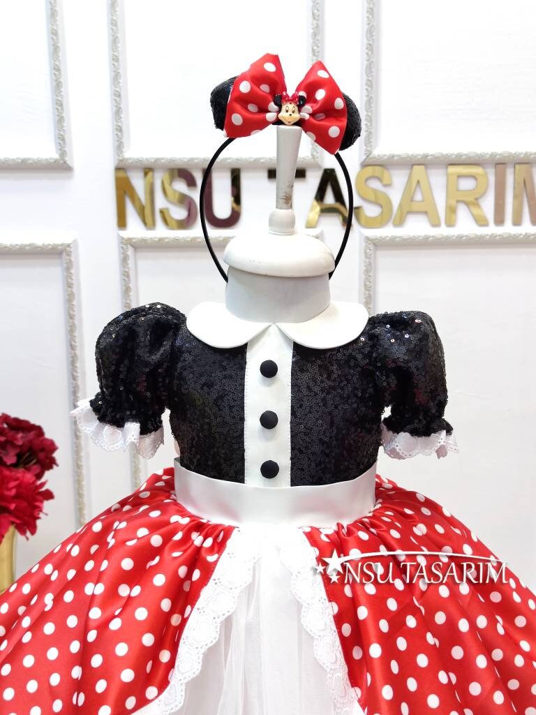 Red Minnie dress. Sparkle black Red minnie dress. Baby girl dress. Minnie costume. Birthday dress. 1st Birthday dress.