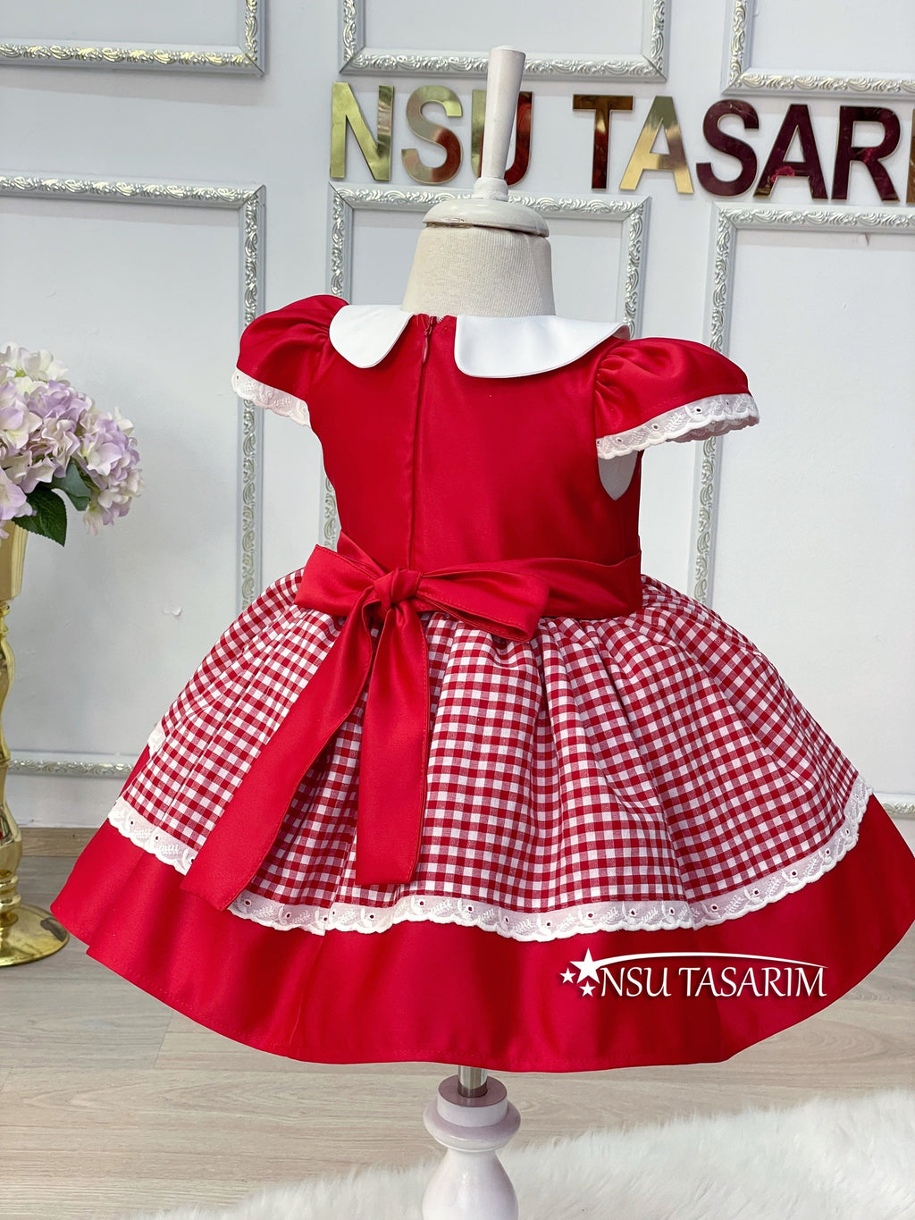 Red Hooded Costume Dress for Girls with Satin Ribbon and Matching Hairband, Handmade and High Quality