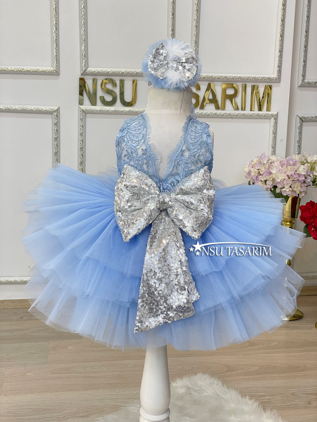 baby girl blue and silver dress. for special occasion . Baby girl brit – Kids Dressy