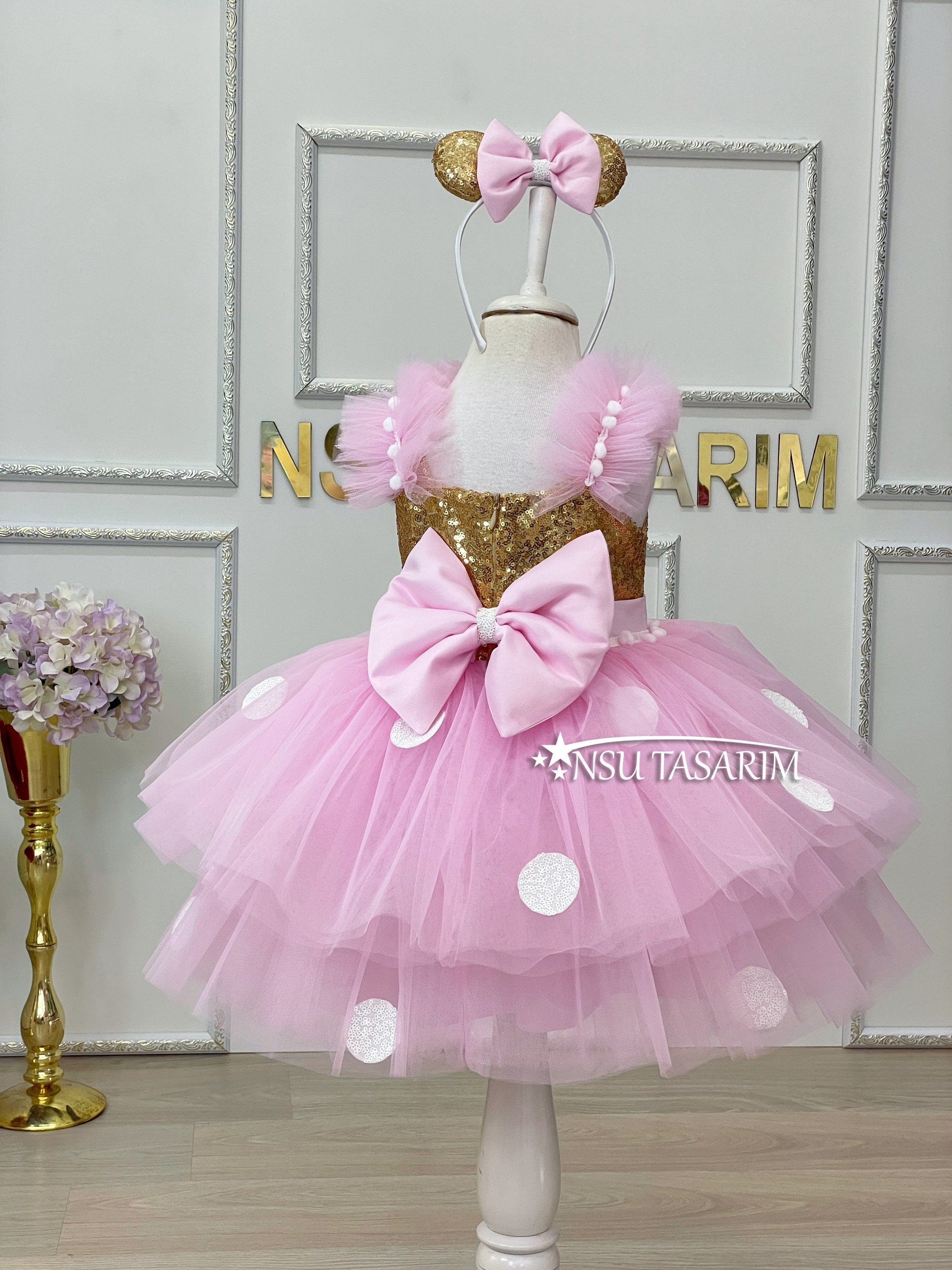 Pink Gold Minnie dress. Baby girl dress. Minnie birthday dress. Pink Gold  Minnie costume. For special occasion. Handmade!  Kids Dressy