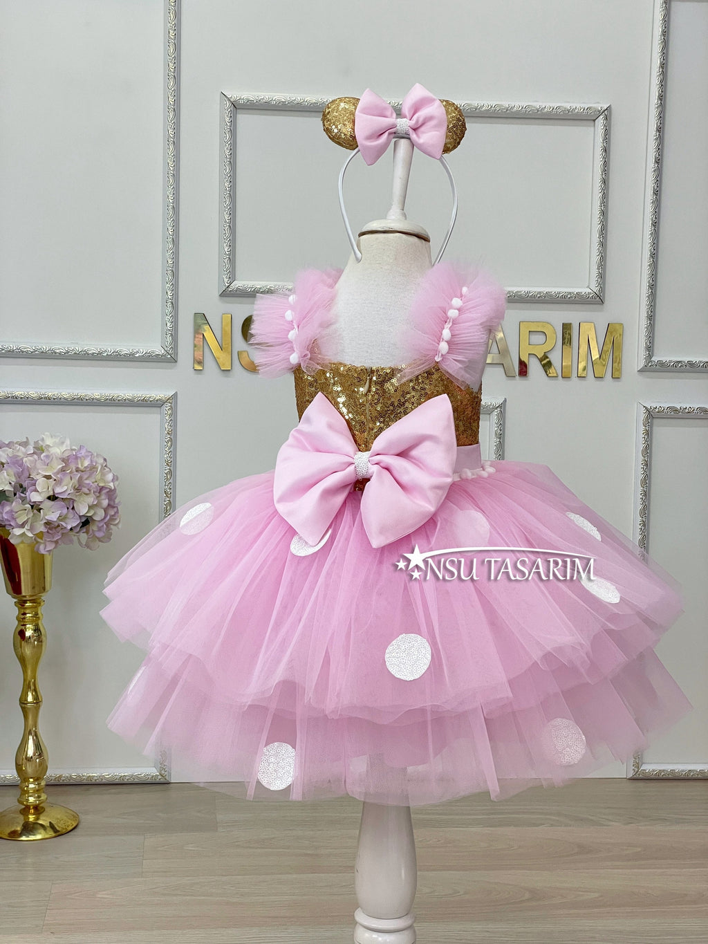 Pink Minnie Mouse dress backside full length