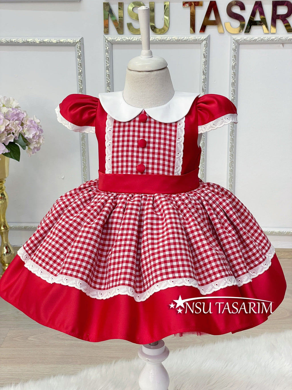 Red Hooded Costume Dress for Girls with Satin Ribbon and Matching Hairband, Handmade and High Quality