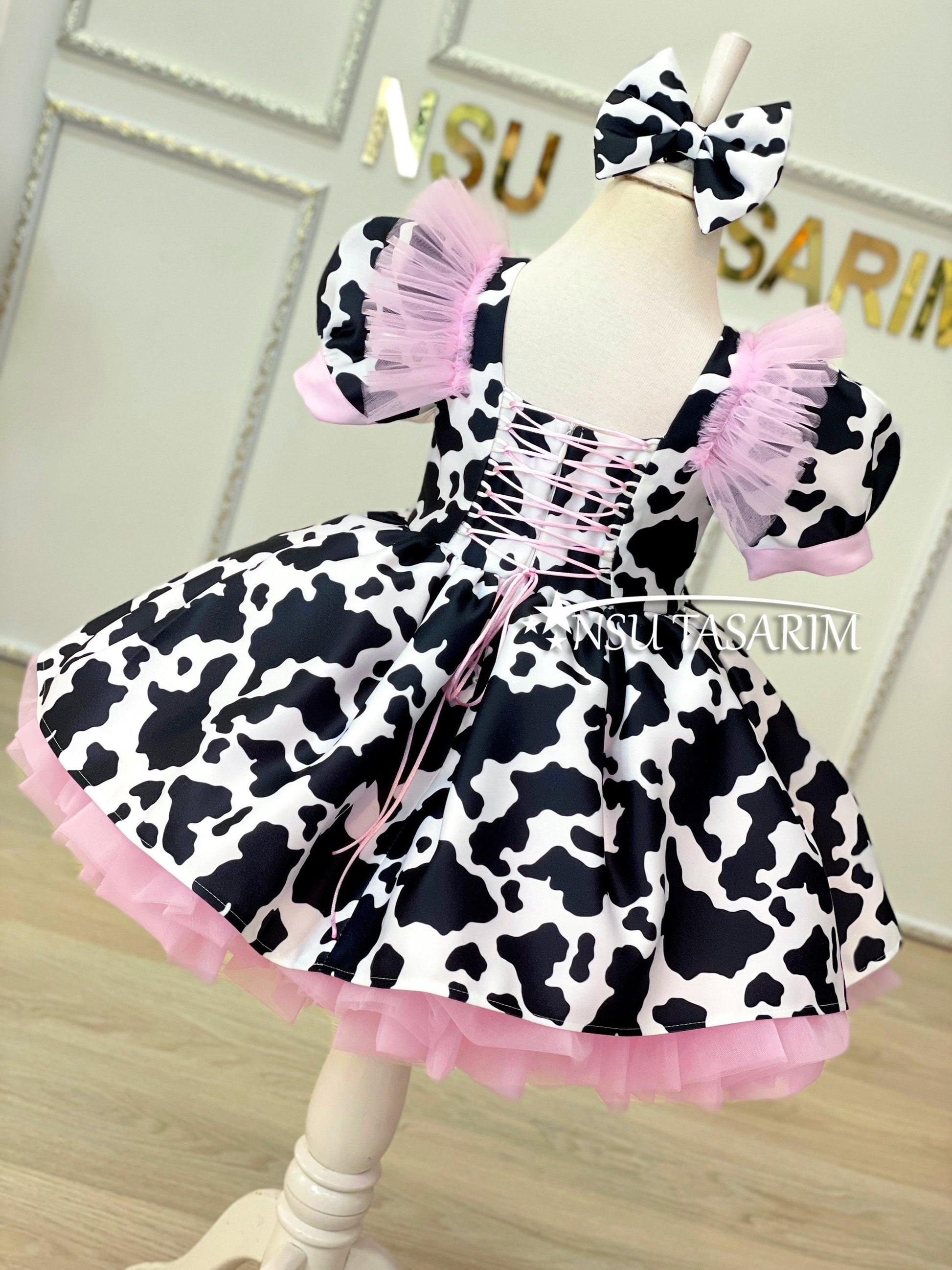 Cow theme costume back side full size