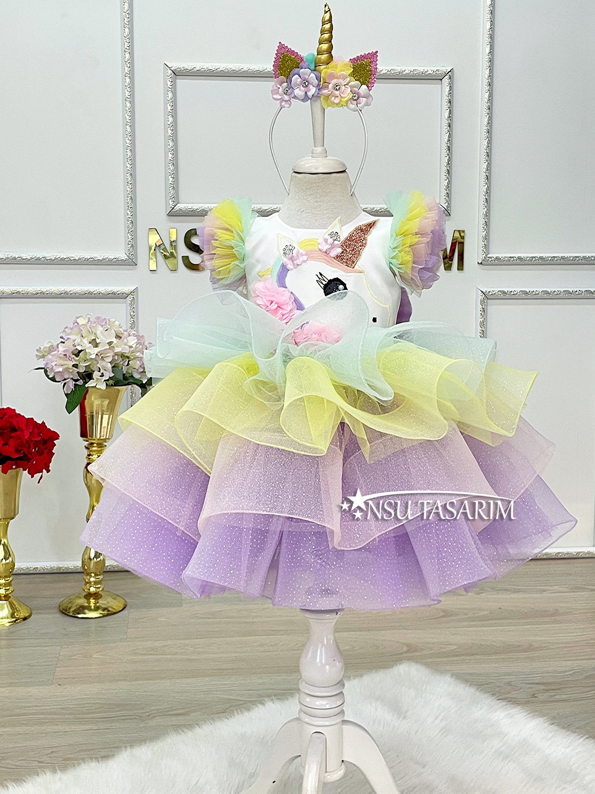 Unicorn birthday dress front full length