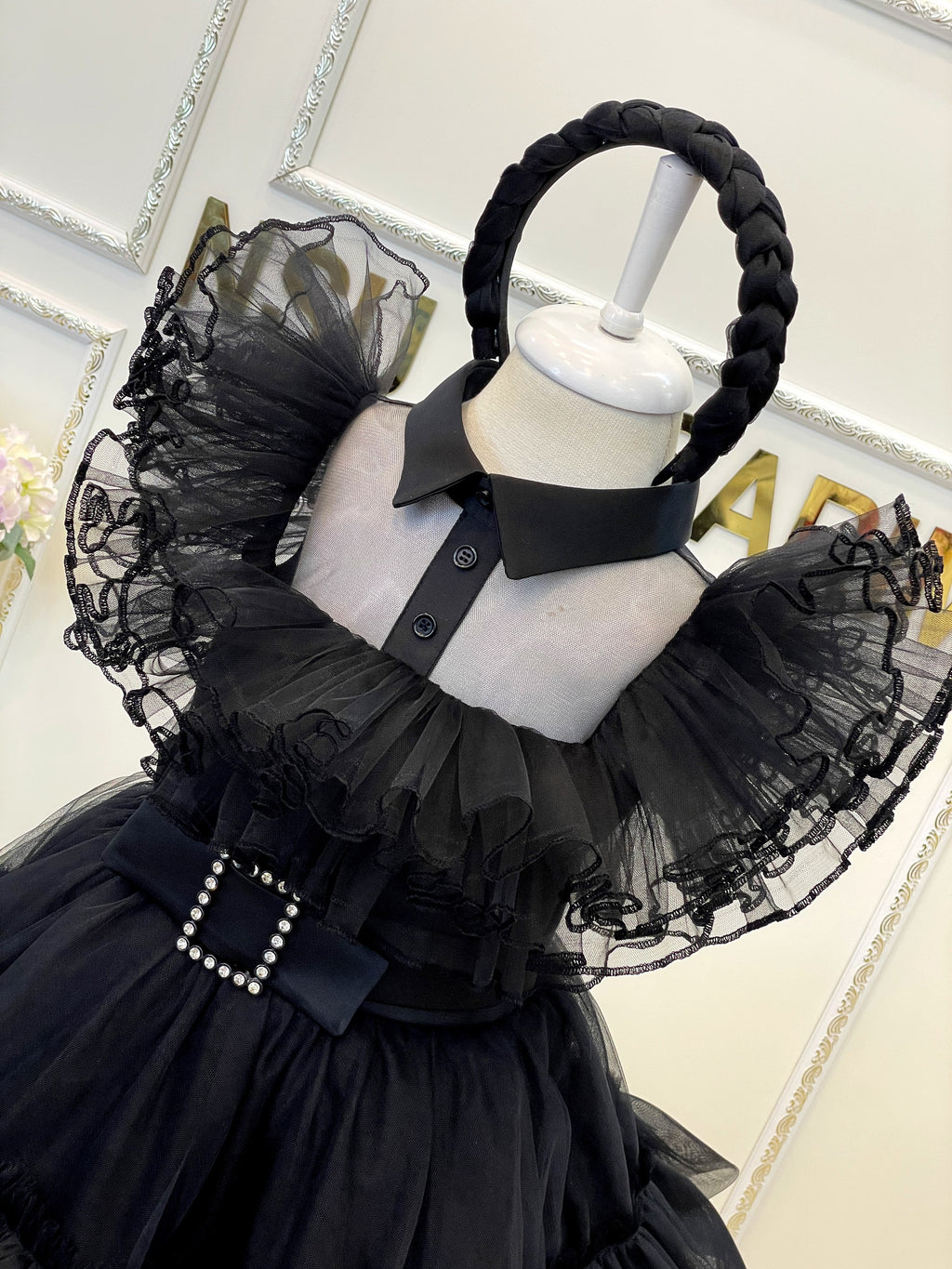 Wednesday addams dress. Black Wednesday dress. Kids party dress. Wednesday Birthday dress. Wednesday addams theme outfit Handmade!