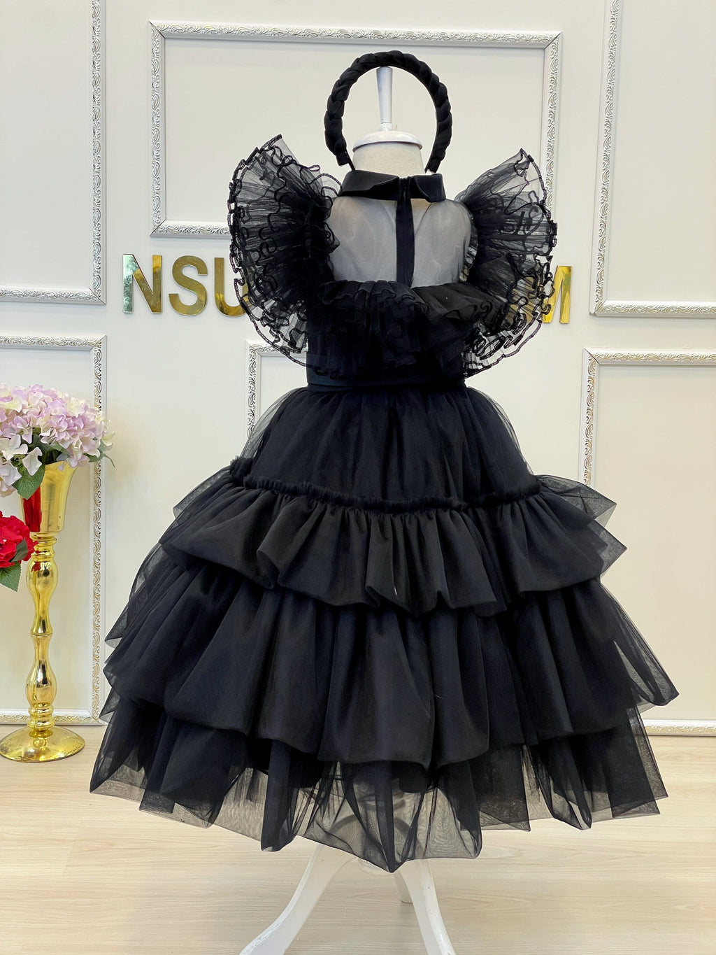 Wednesday addams dress. Black Wednesday dress. Kids party dress. Wednesday Birthday dress. Wednesday addams theme outfit Handmade!