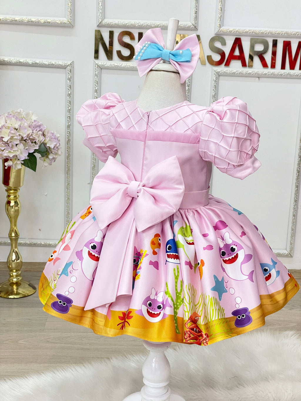 Baby Shark Costume for 1st Birthday - Pink Dress for Special Occasions - Cute Baby Girl Outfit
