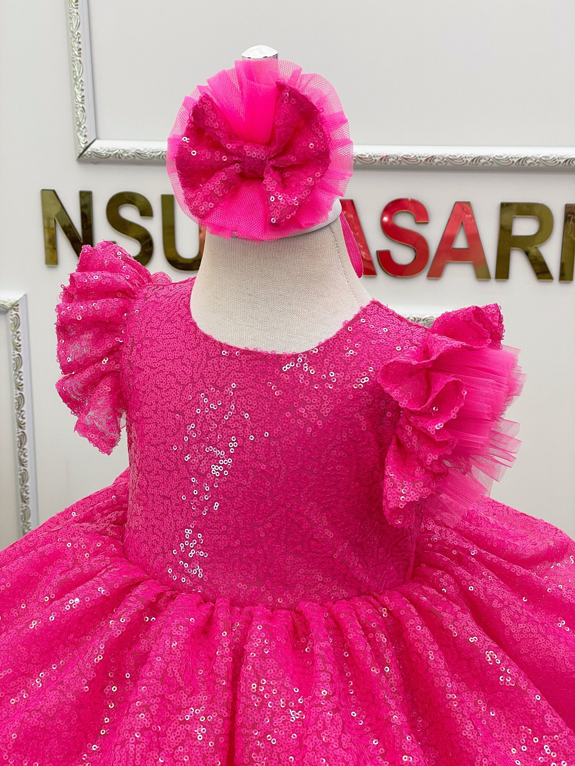neon theme dress Neon fuchsia Baby girl dress. Girl party dress. Sparkle neon fuchsia . – Kids Dressy
