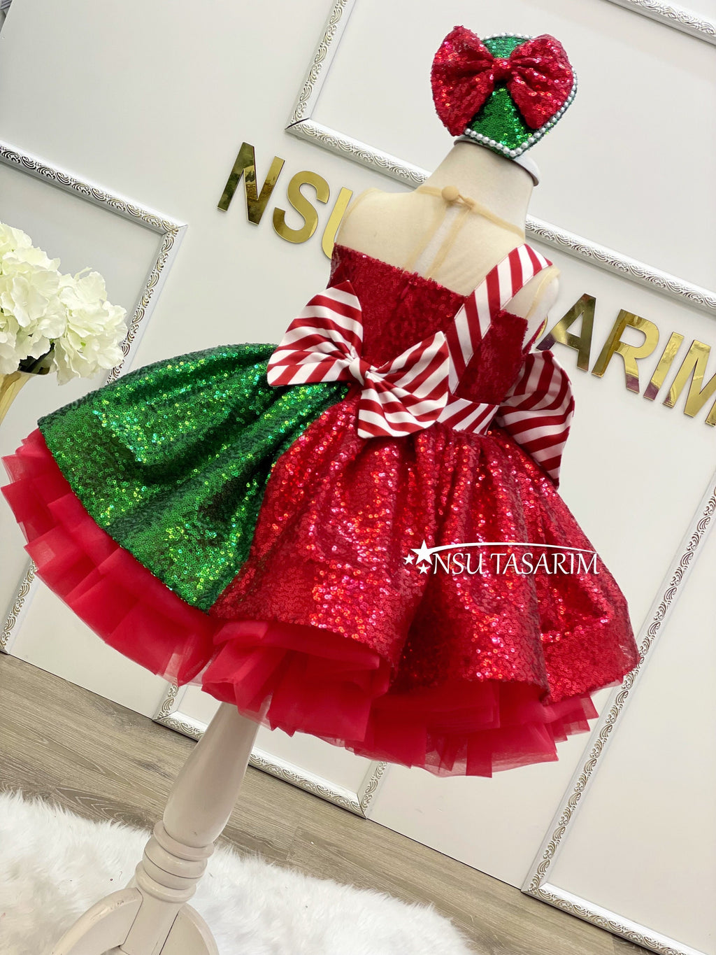 Sparkling Red and Green Sleeveless Christmas Baby Girl Dress Christmas Holiday Dress.