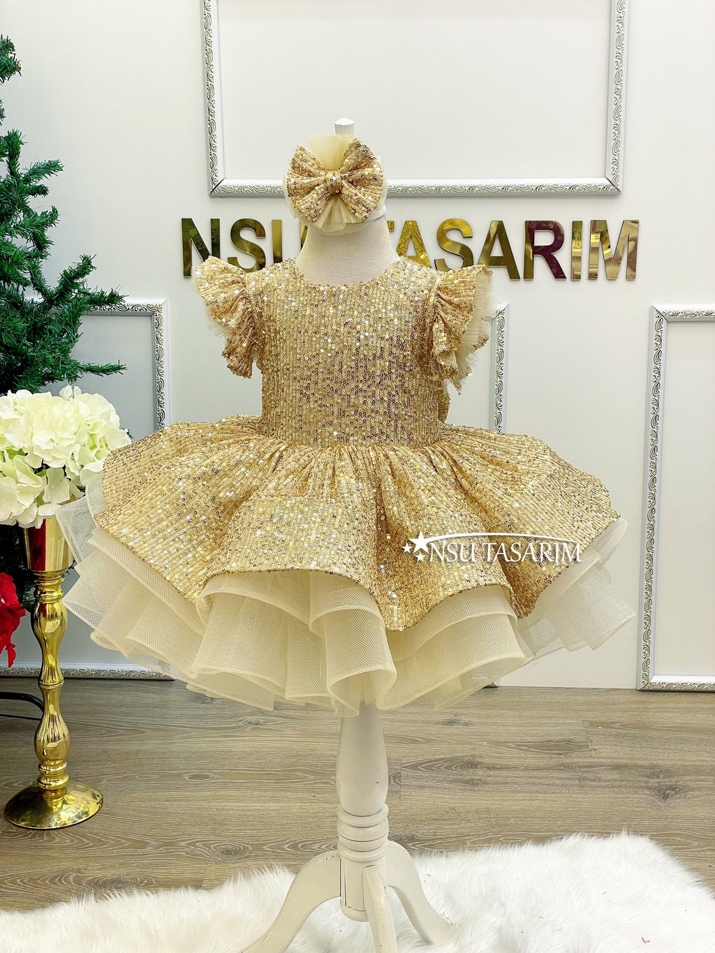 Our Gold Sequin Holiday Dress front full size