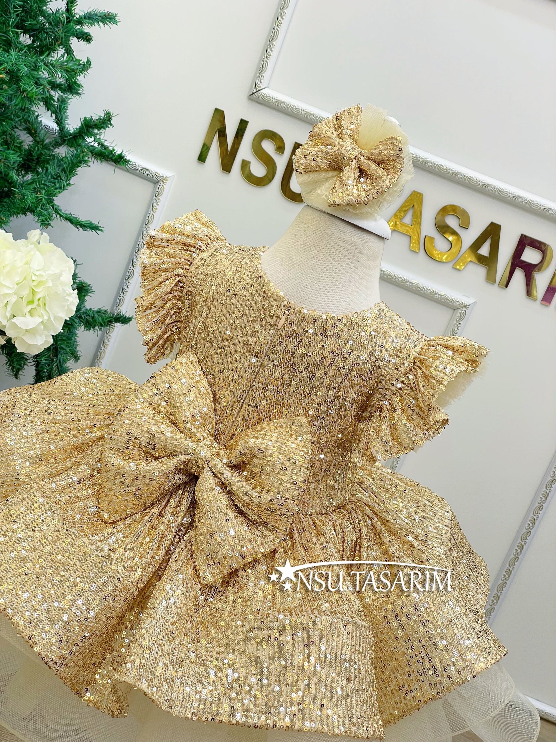 Shimmer in Style: Our Gold Sequin Holiday Dress for Girls, Glittering Kids Dressy Shimmer in Style: Our Gold Sequin Holiday Dress for Girls, Glittering Kids Dressy