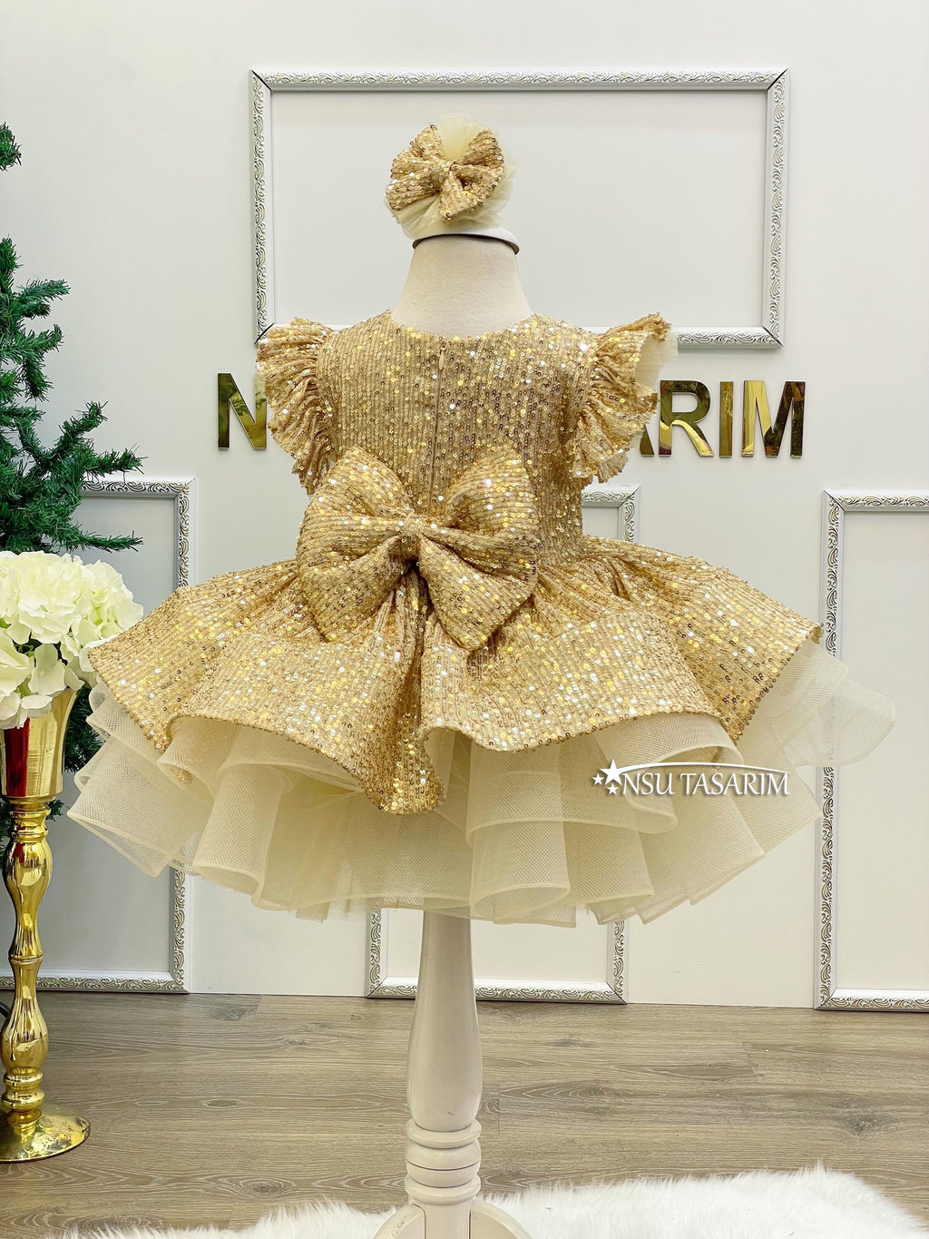 Glittering in Gold Christmas Dress for Your Little Princess. Gold Baby Girl Dress