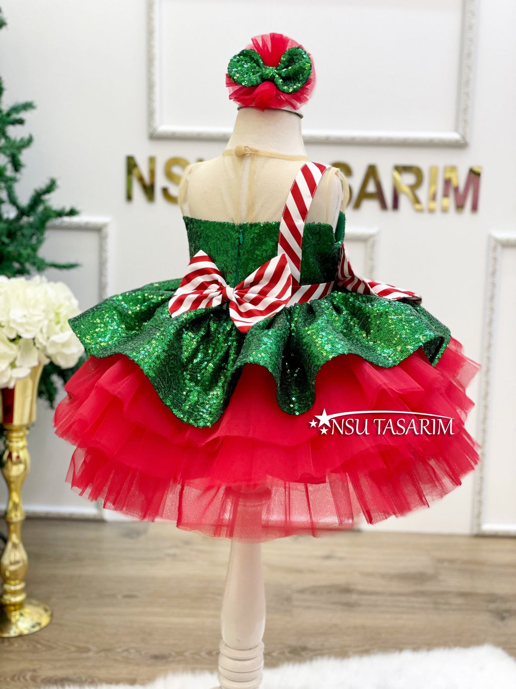 Christmas Knee length fluffy baby girl dress