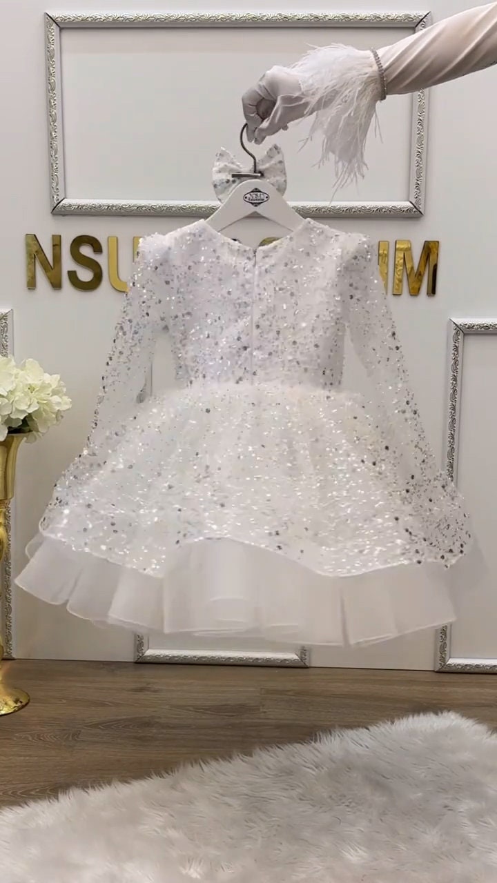 White Sparkly Dress, Princess Dress For Girl, Princess Dress Toddler, Birthday dress, Flower Girl Dress