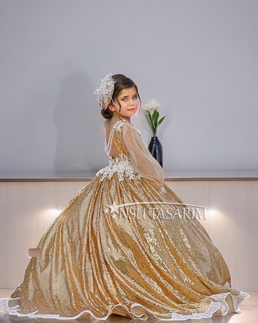 Girl gold sparkle dress. Gold sequin dress. For special occasion, long toddler gown, princess gown dress.