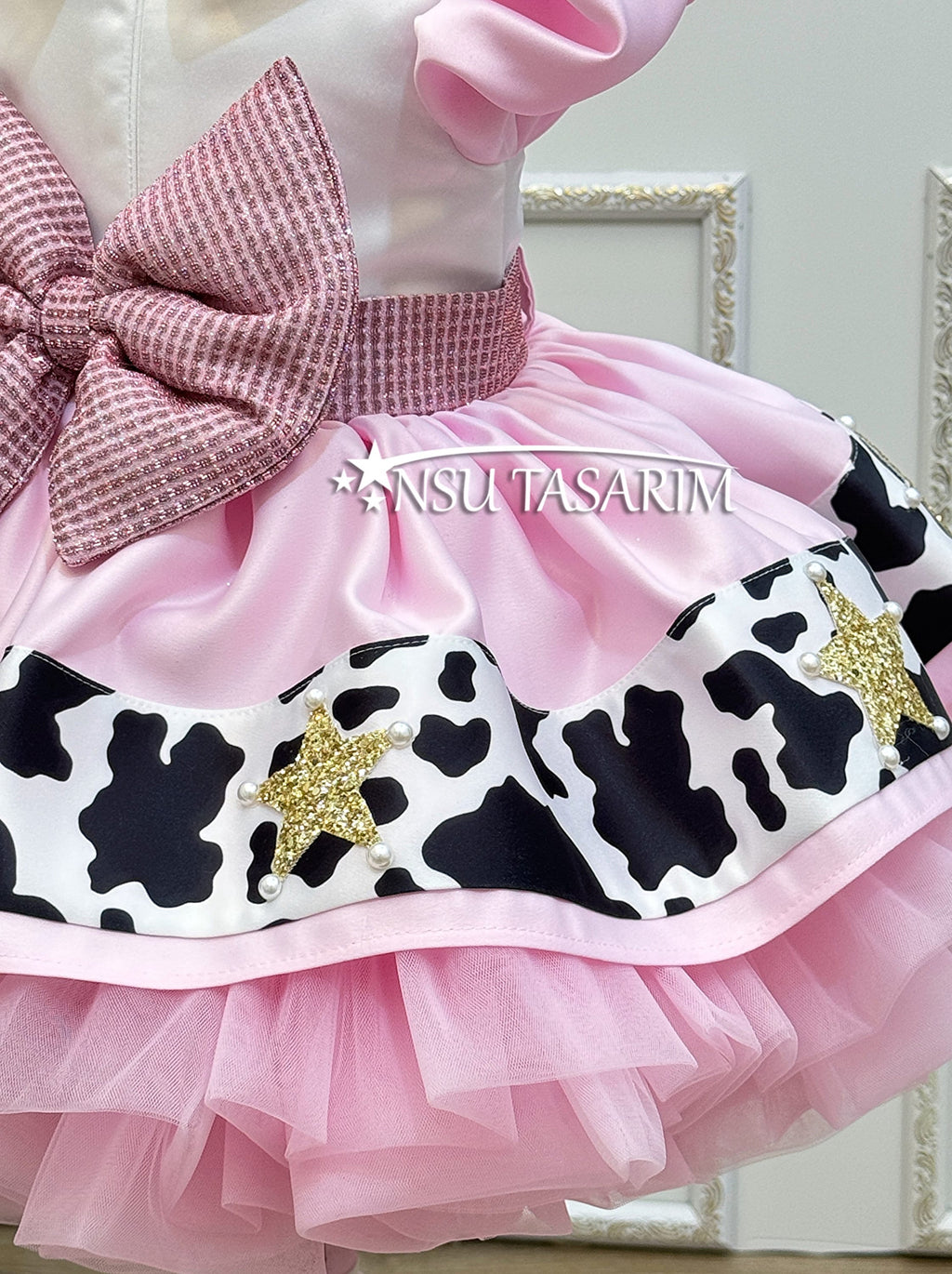 Cow theme costume front skirt detail