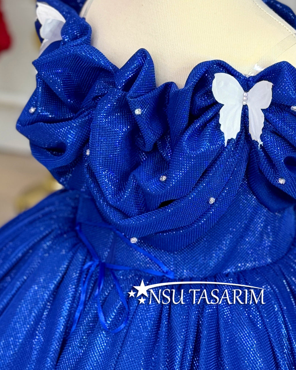 Royal blue Cinderella costume front side detail shot