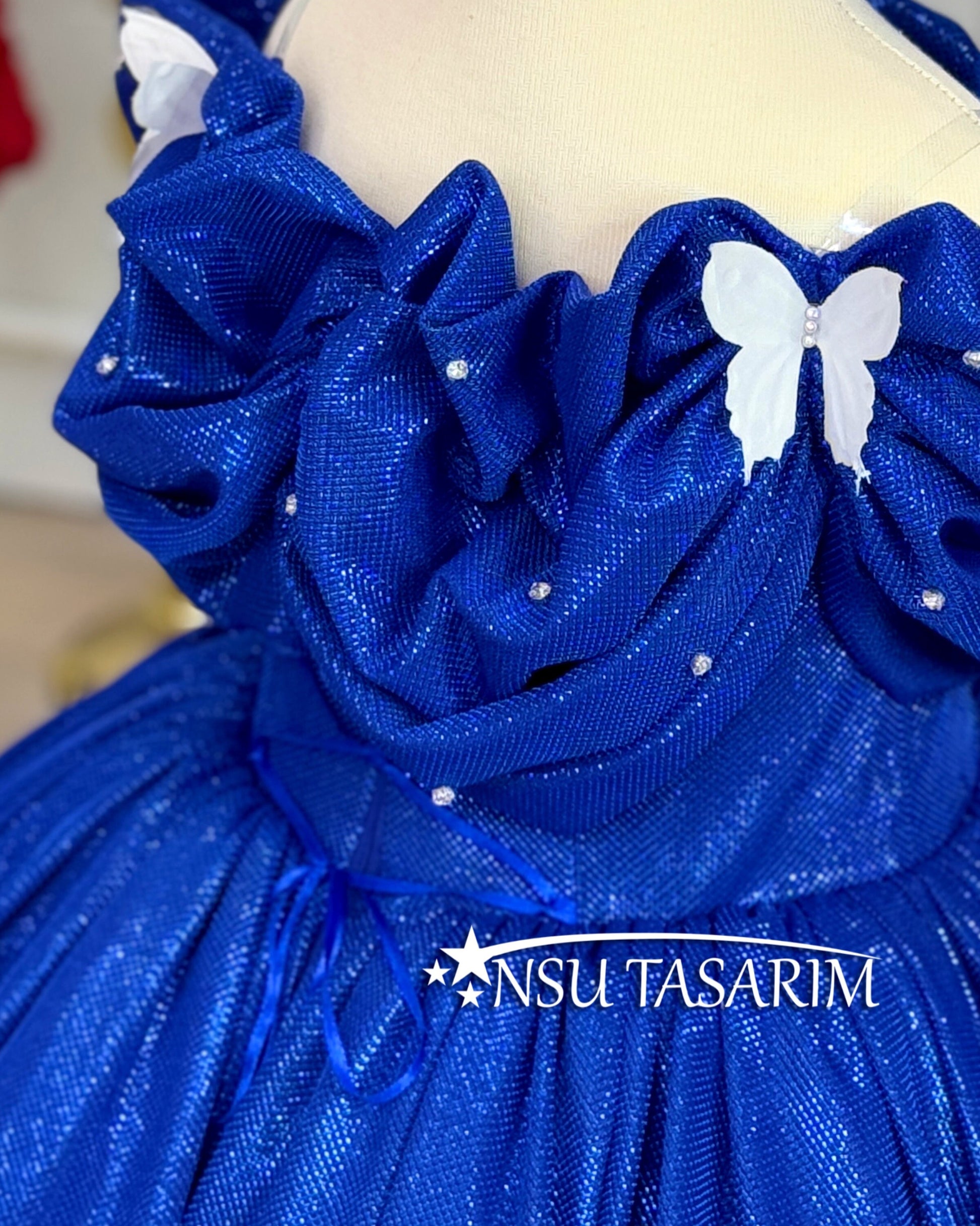 Royal blue Cinderella costume front side detail shot