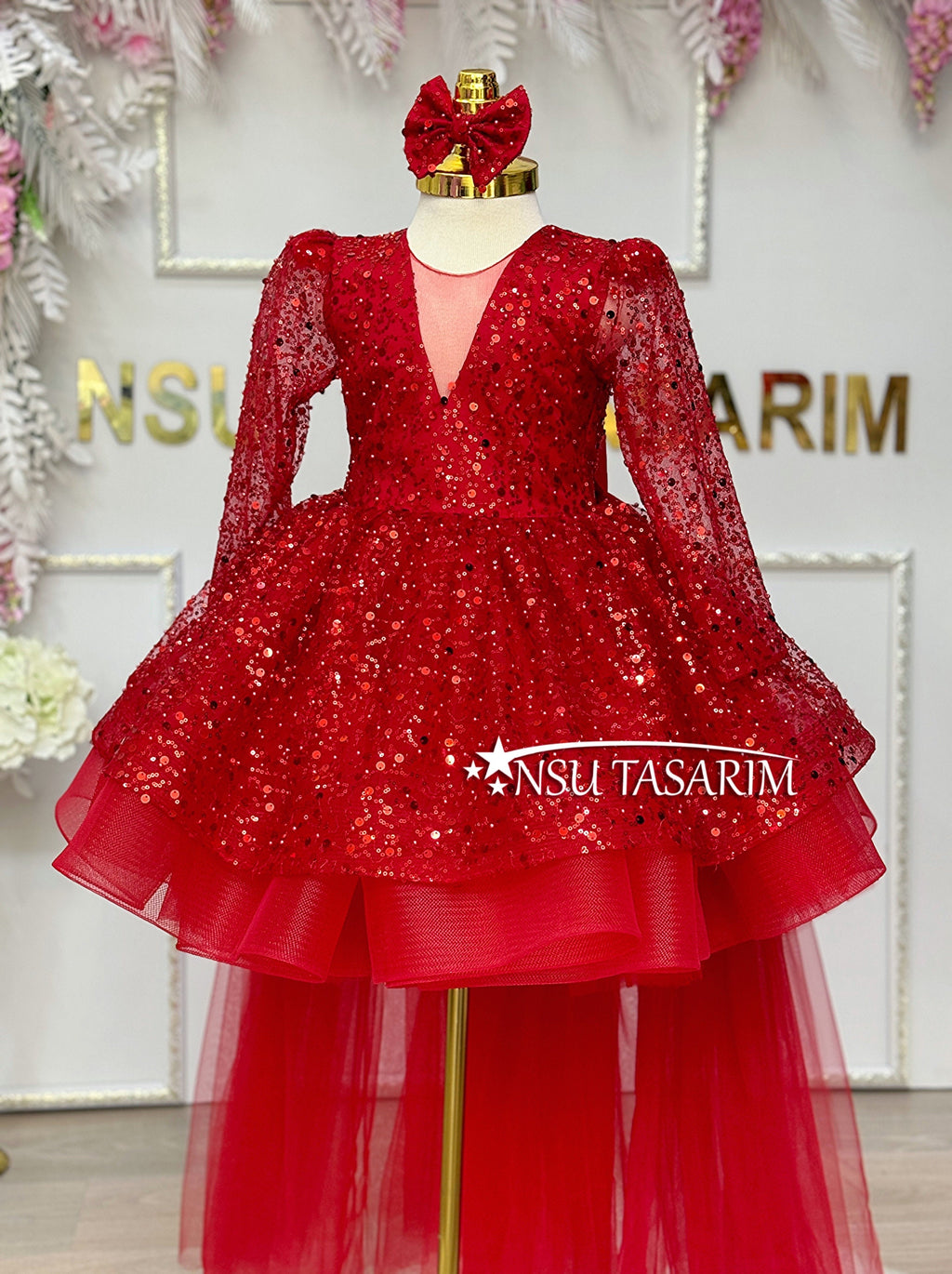 Red Baby dress with removable train