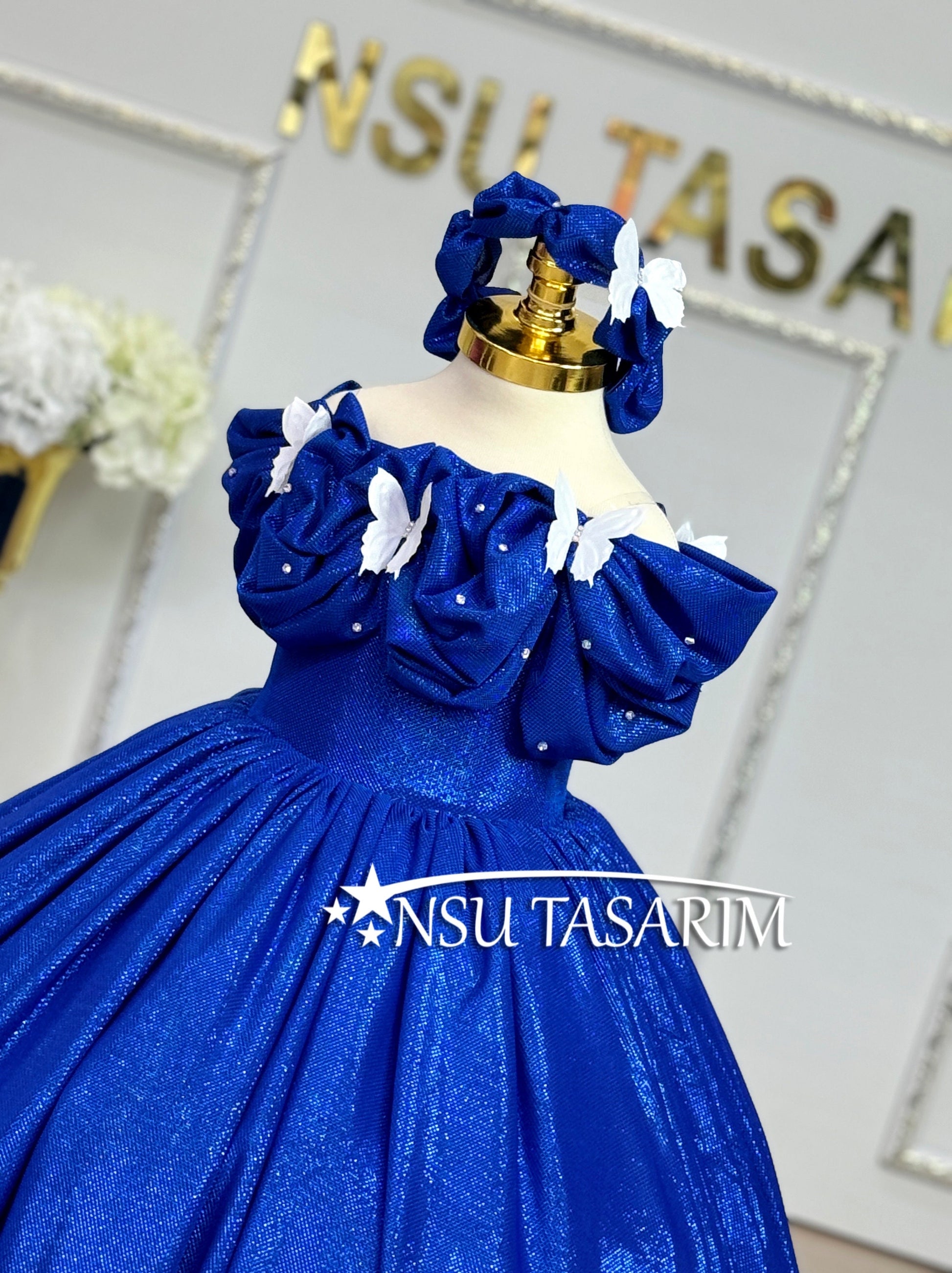 Royal blue Cinderella costume front side top side very close up