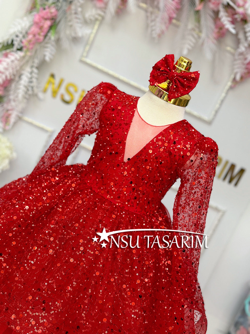 With removed tail. Bead embroidered. Sparkle red