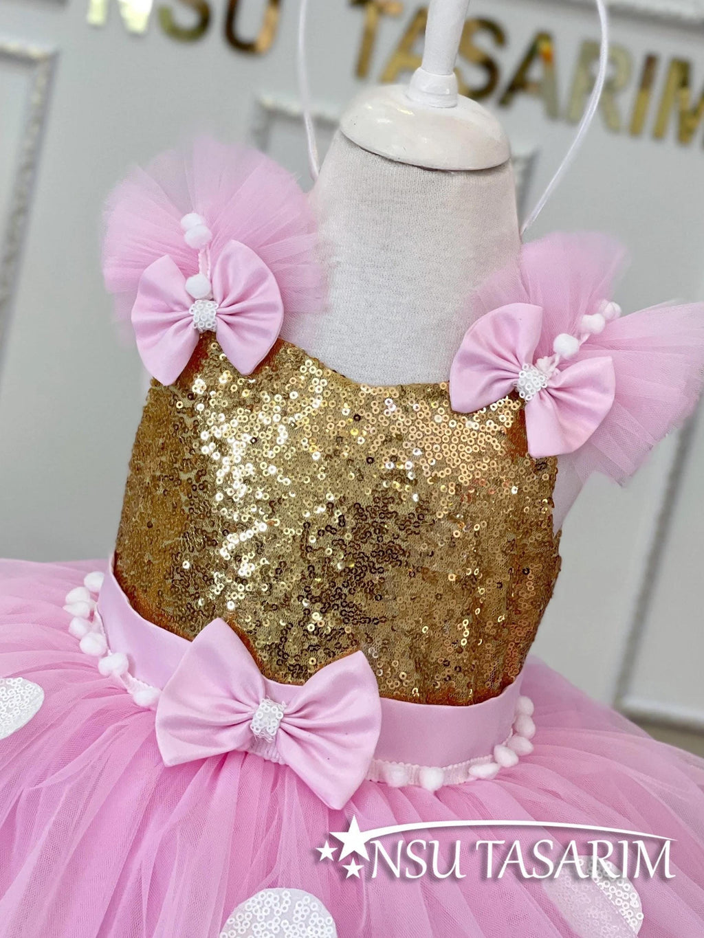 Pink Minnie Mouse dress front side close up