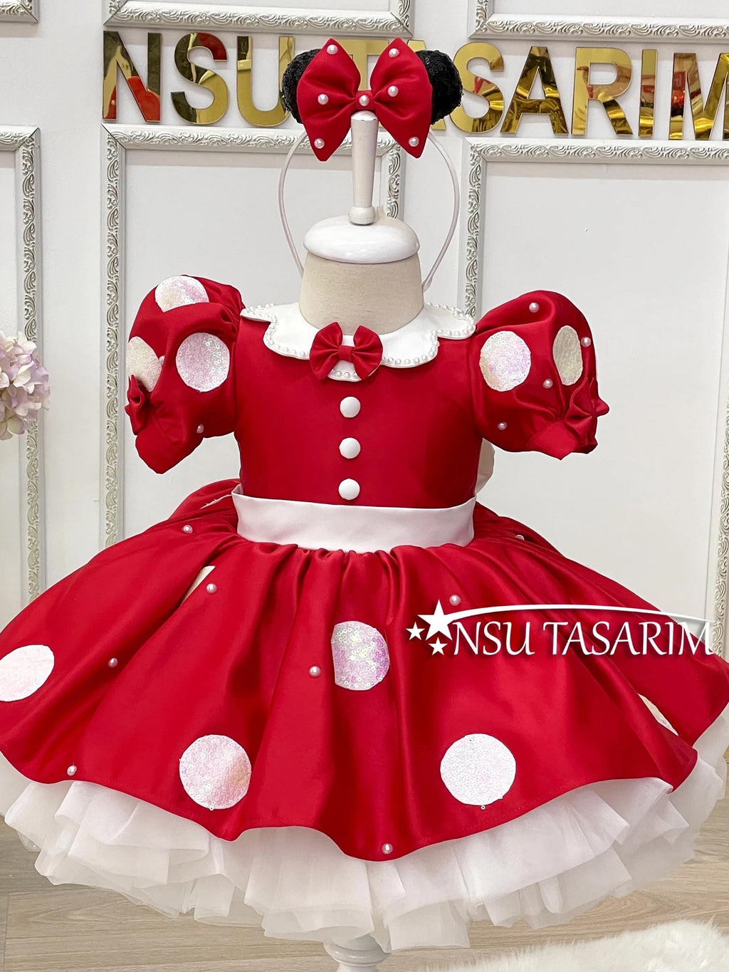 Red Minnie Mouse dress front full length
