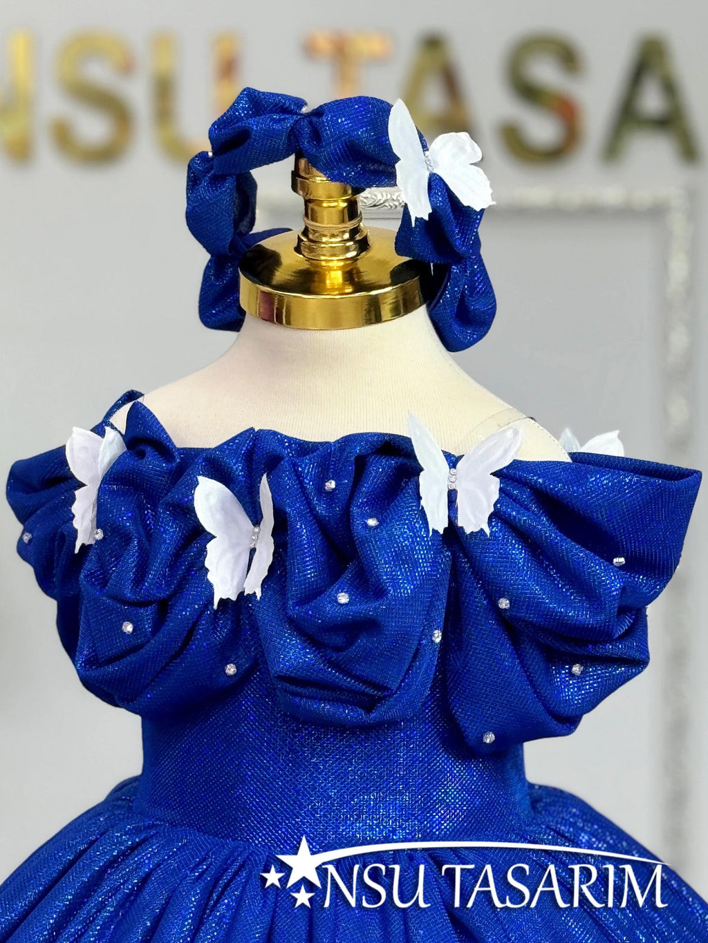Royal blue Cinderella costume front side top hair accessory