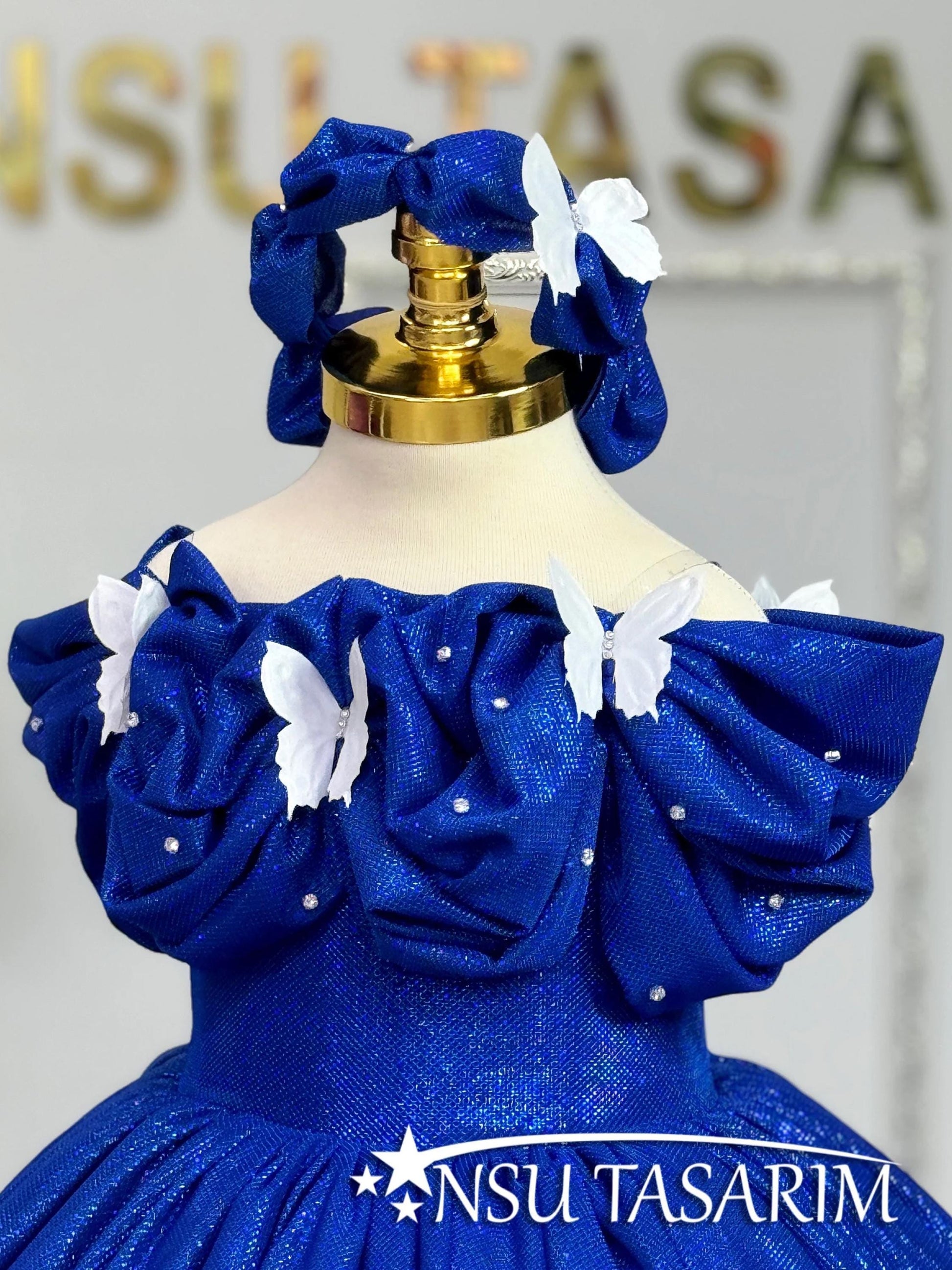 Royal blue Cinderella costume front side top hair accessory