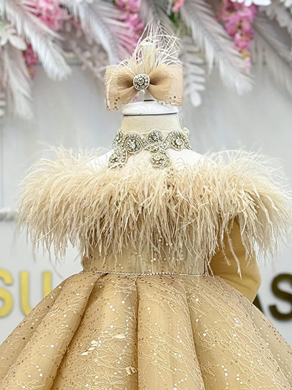 Girl gold lace overlay front