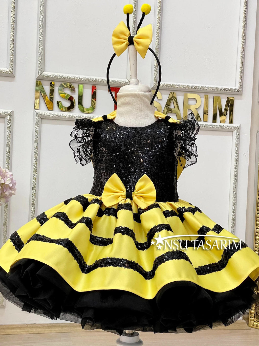 Bee birthday outfit front full length narrow angle