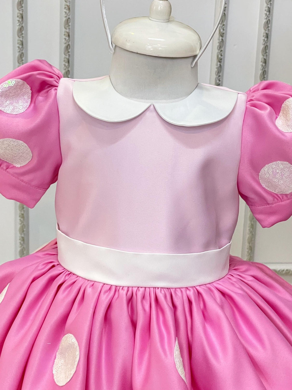 Pink Minnie Mouse dress front top close up