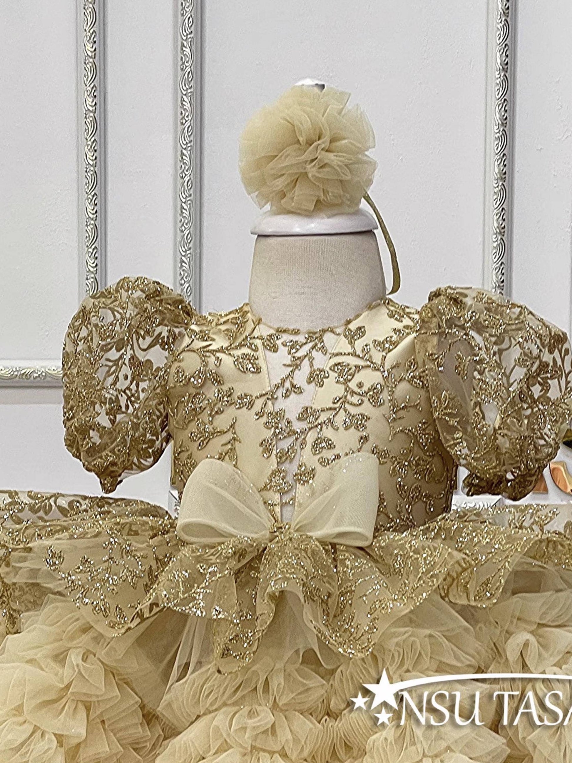 Golden baby girl dress front upper part