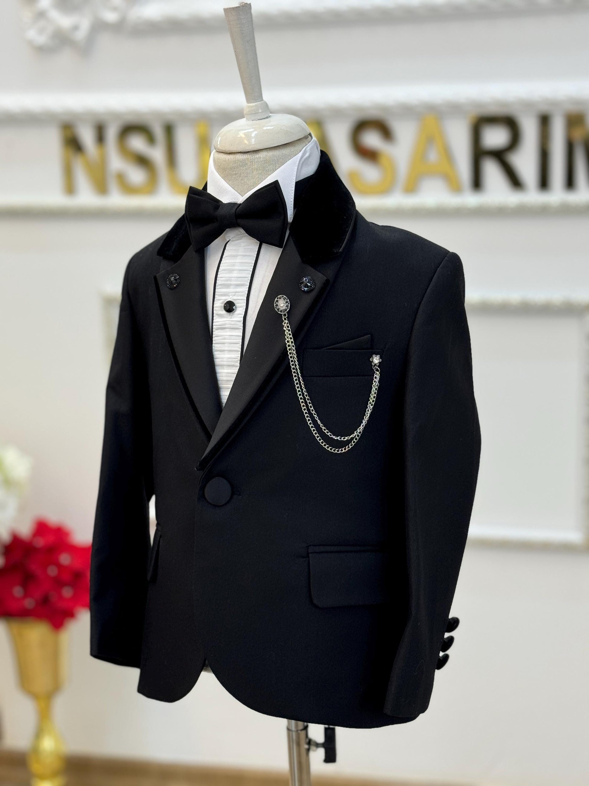 Perfect Ring Bearer Outfit Classic Black Baby Boy Tuxedo Set Formal Suit for Boys