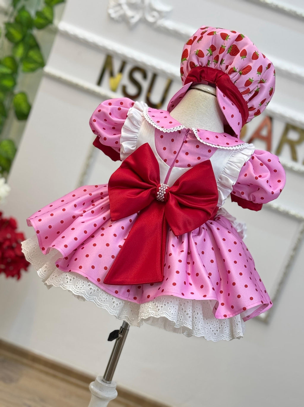 Pink Strawberry-Themed Dress for Girls