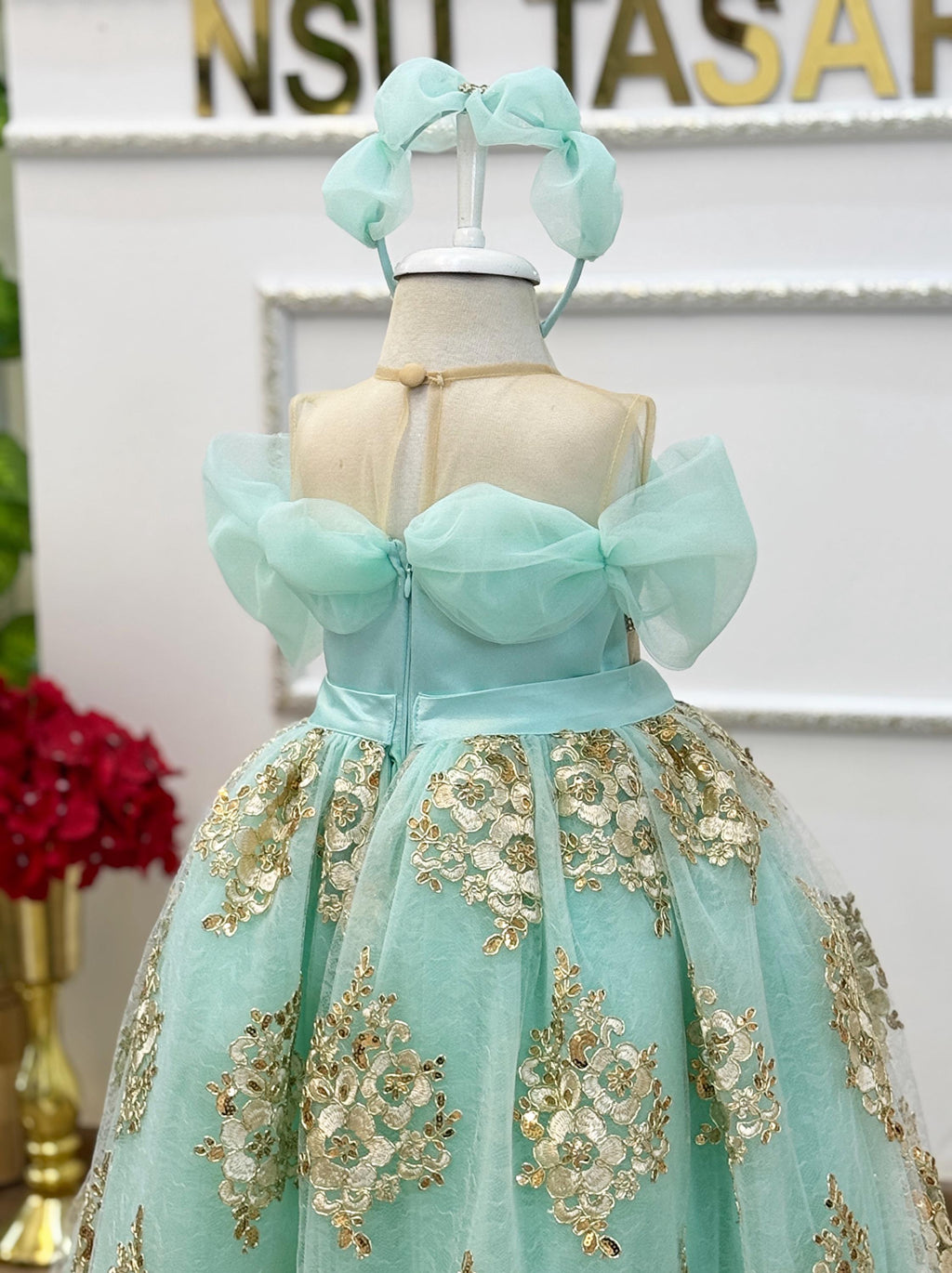 Turquoise Princess Costume Dress for Baby Girls with Sparkling Stone Bodice and Tulle Skirt, Handmade and Perfect for Parties