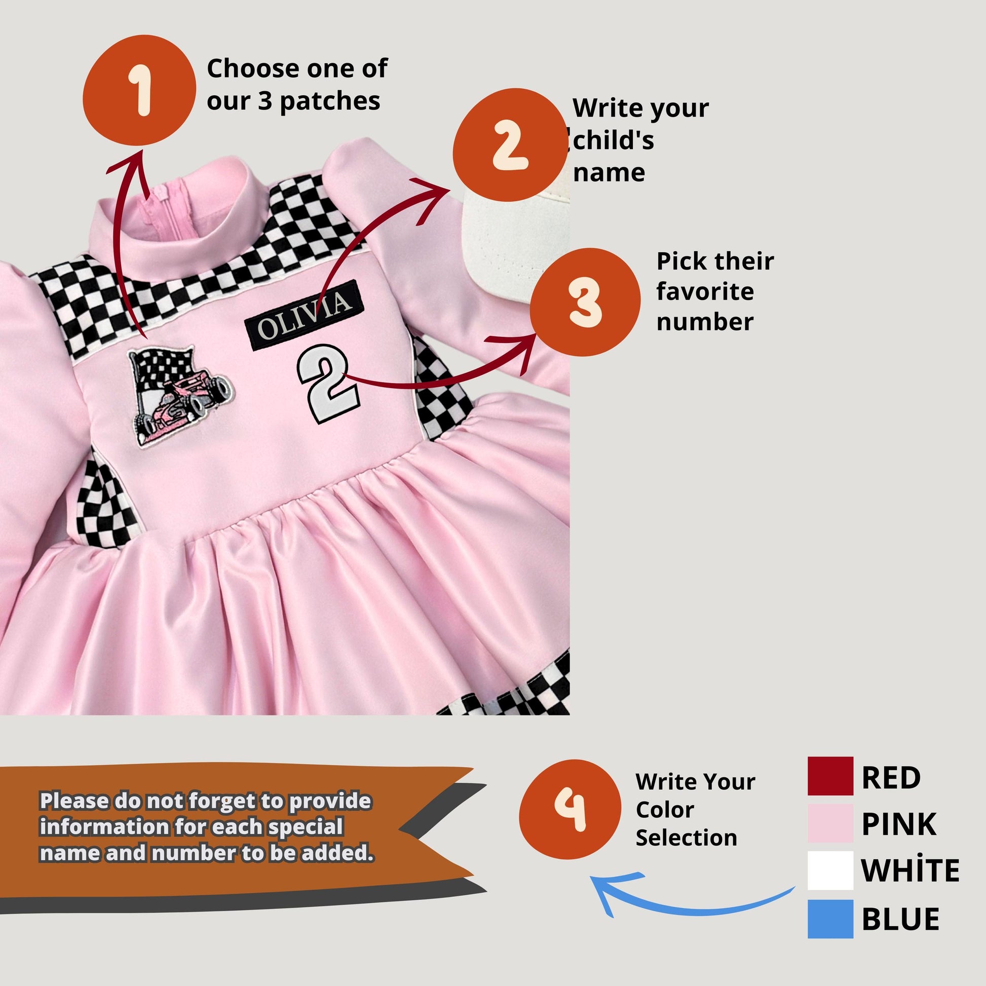 Handmade pink racing dress for girls