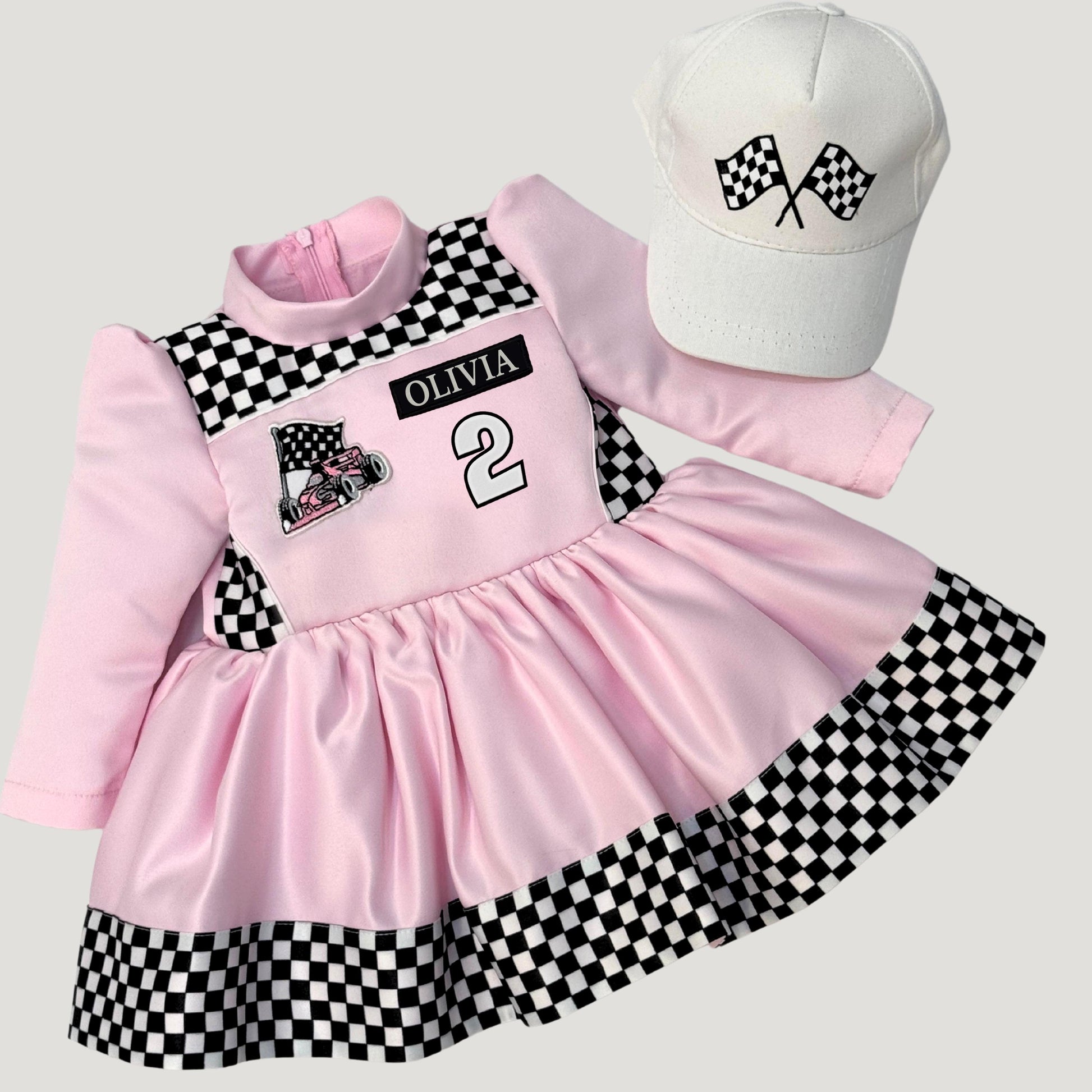 Personalized pink race car birthday dress