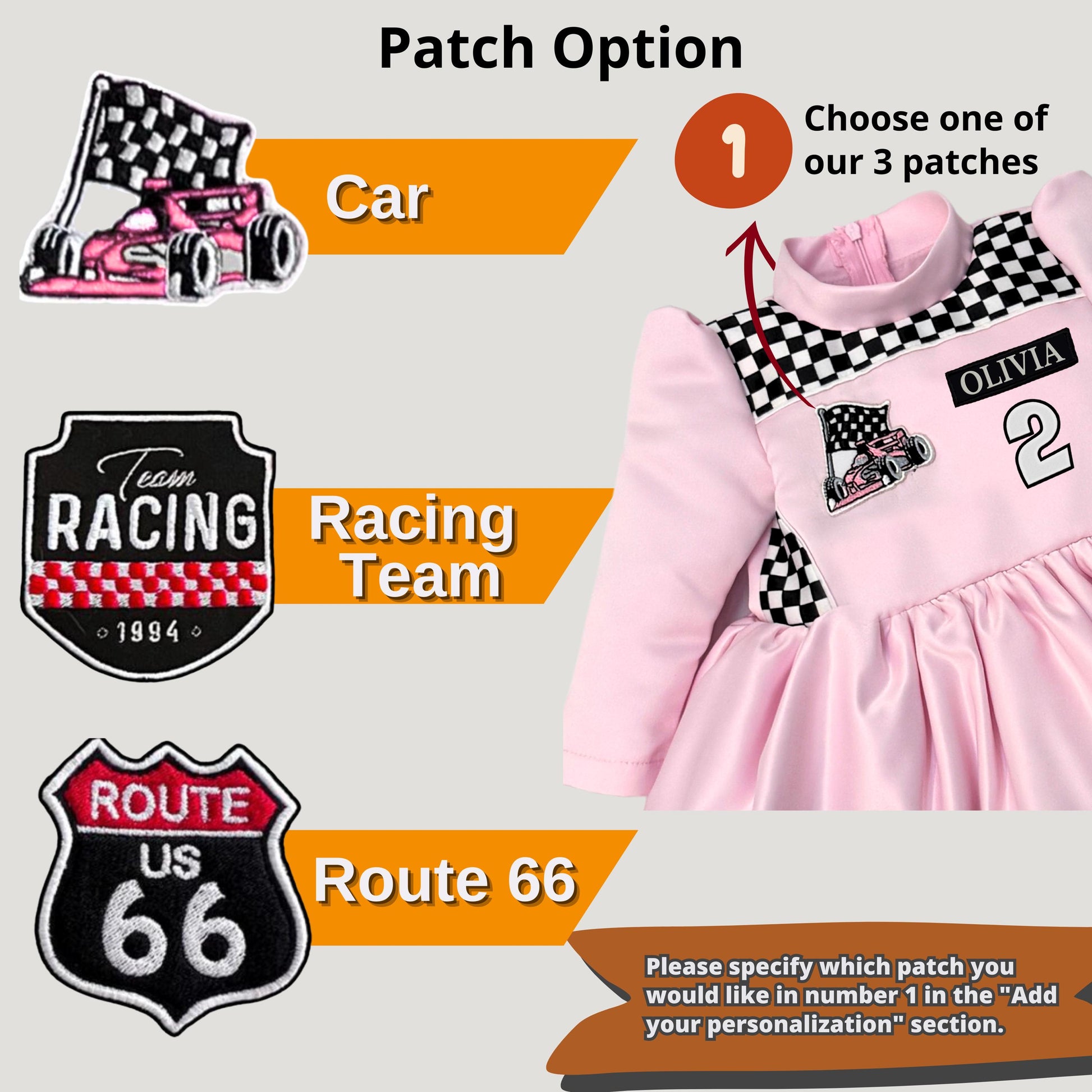 Pink racing theme dress for toddlers