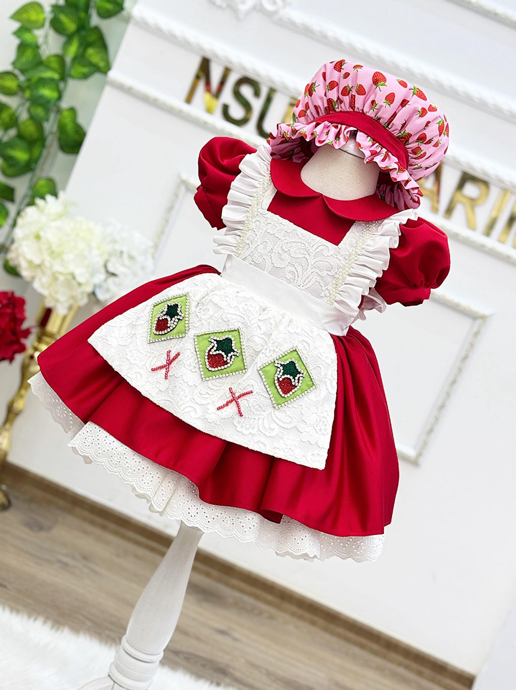 Strawberry birthday dress for toddler girls