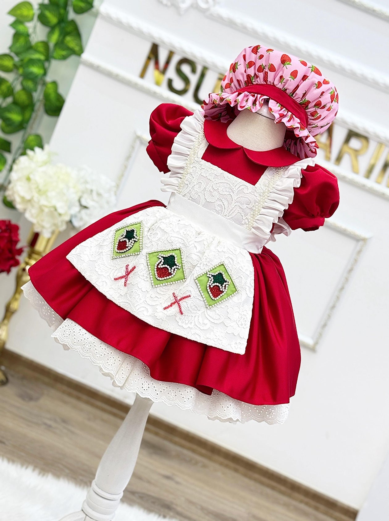 Strawberry Dress Red for Baby Girls – Cute Toddler Strawberry Costume with Bonnet for Berry First Birthday Party
