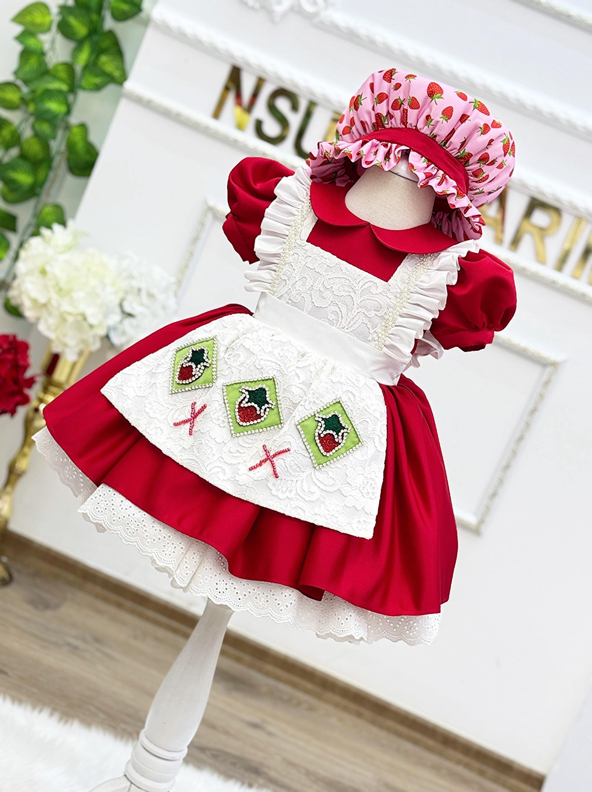 Strawberry birthday dress for toddler girls