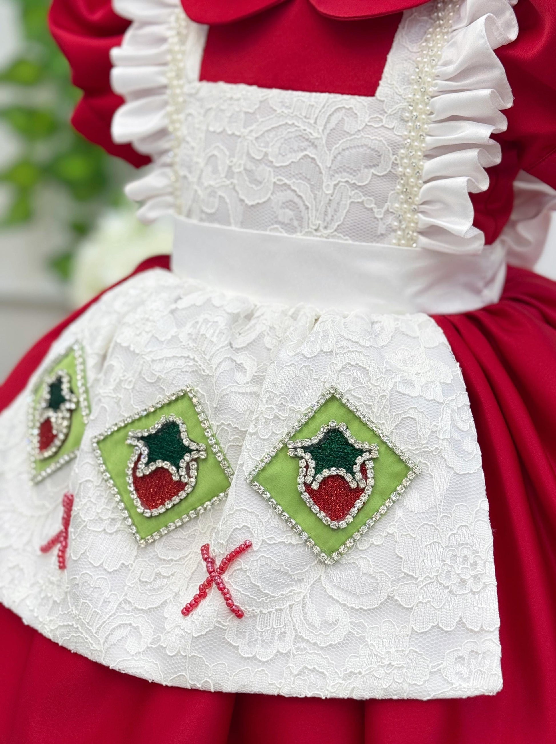 Strawberry themed dress with lace apron