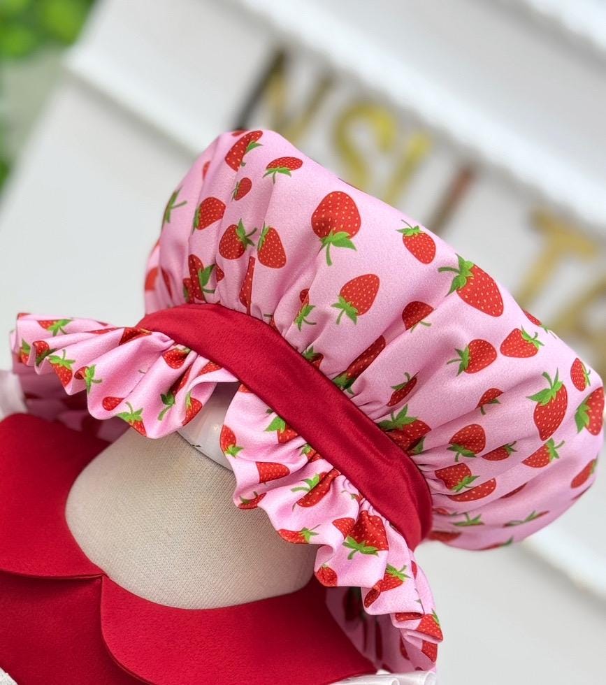 Puff sleeve toddler costume with strawberry theme bonnet
