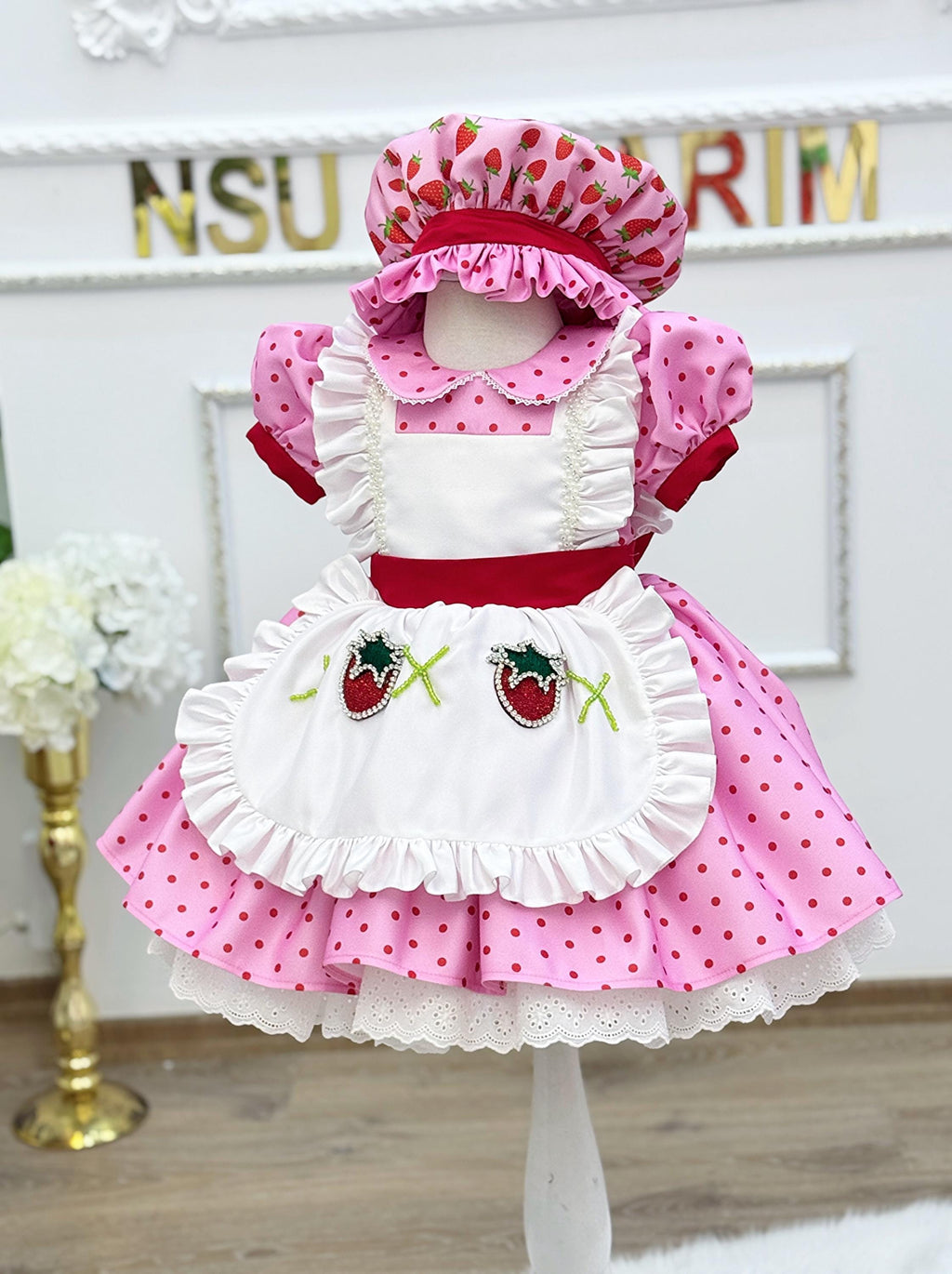 Handmade pink Stawberry kcostume with apron