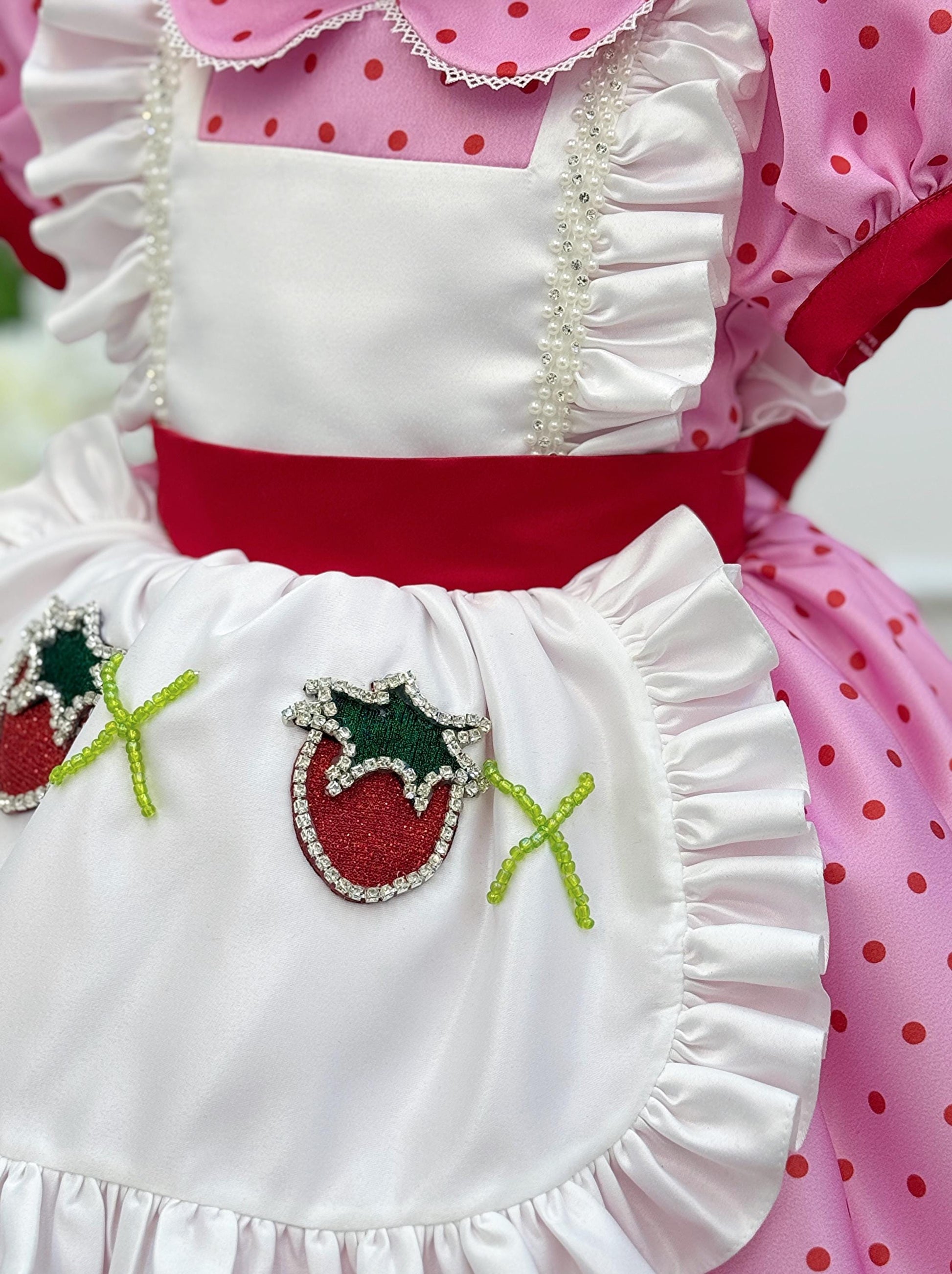 Pink toddler dress with embroidered strawberries
